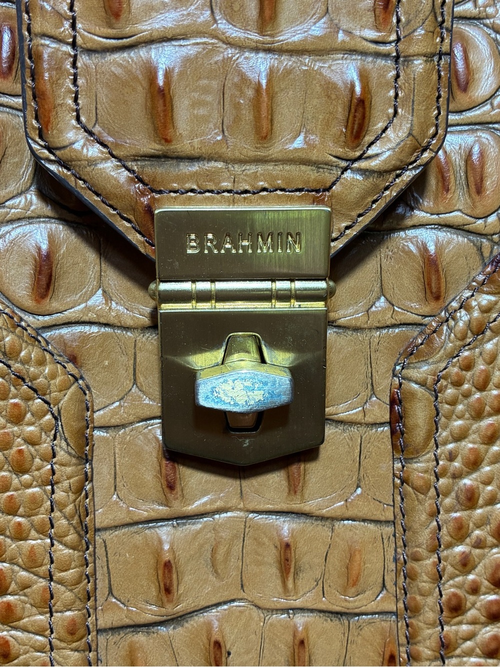 Brahmin Tan and Brown Croc-Embossed Leather Tote - Picture 5 of 5